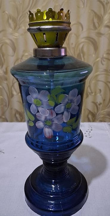 Məhsul: Şüşə kerosin lampası (dekorativ) - Material: Bərk mavi şüşə