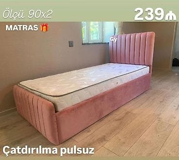 carpayi gence: Tək nəfərlik çarpayı – ölçü 90×200 sm. Yumşaq süet/velur üslublu — 1