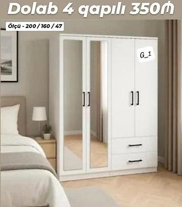 Dörd qapılı paltar dolabı – 350₼ - Rəng: ağ - Ölçü: 200/160/47