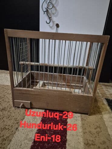Taxta quş qəfəsi - Ölçülər: uzunluq 29 sm, hündürlük 26 sm, eni 18 sm