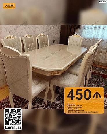 perla stul: Klassik üslubda zərif masa dəsti - Dəst: Masa + 6 ədəd stul - Ölçülər — 1