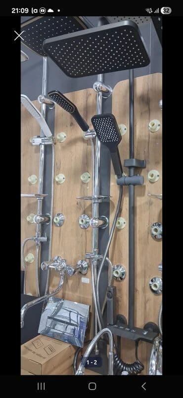 Хозтовары: Duş sistemi – üst yağmur duşu və əl duşu komplekti - Küncələri — 1