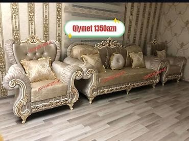 Yeni, Klassik divan, 2 kreslo, Bazalı, Açılan
