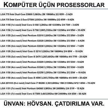 intel core i: Prosessorlar 📍Ünvan: Bakı şəh, Suraxanı ray, Hövsan qəs. YOXLAMAĞA — 2