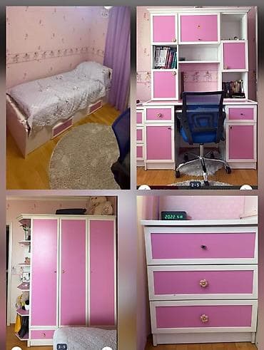 bed: Qız üçün, İşlənmiş, Təknəfərlik çarpayı, Yazı masası, Dolab, Tumba — 1