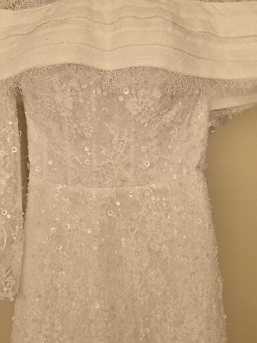 Свадебные платья и аксессуары: Ağ gəlinlik – zərif krujeva və payet işləməli - Model: “off-shoulder” — 3