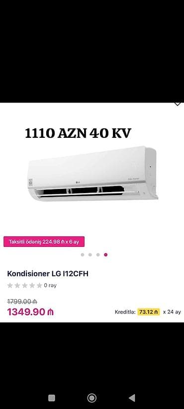 kansaner işlənmiş: Kondisioner LG, Yeni, 40-45 kv. m, Split sistem, Kredit var — 1