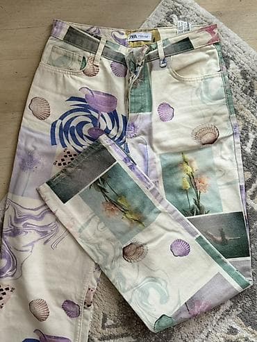 Cinslər: ZARA printed jins şalvar 38 ölçü - Model: düz kəsim - Material: qalın — 2