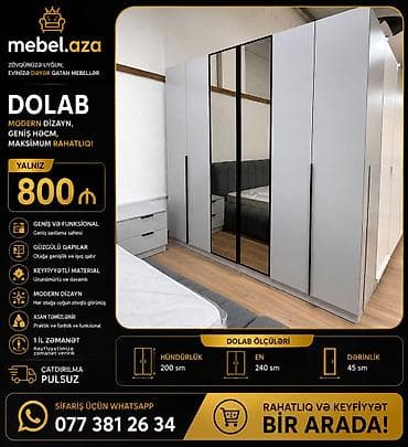 ucuz dolap: Yeni, 6 qapı, Güzgülü, Boz, Açılan, Düz dolab — 1