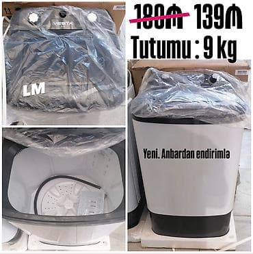 Paltaryuyan maşın 9 kq, Yarımavtomat, Qurutmasız, Kredit yoxdur