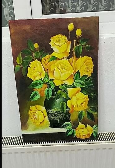 ekran sekileri: Yağlı boya tablo – Sarı güllər natürmortu - Texnika: kətan üzərində — 1