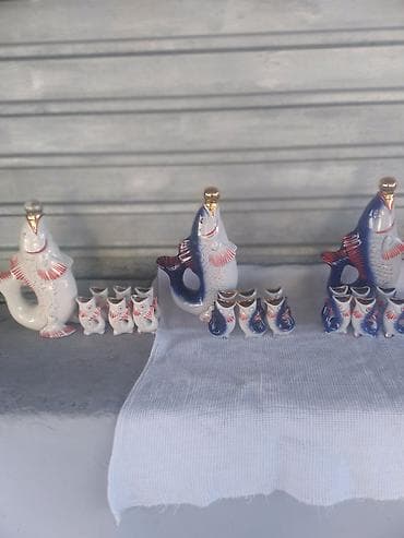 dekor şarlar qiymeti: Porcelan “Balıq” şərab/qonaqlıq dəsti - Klassik balıq formasında — 2