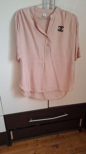 şort: Qadın köynəyi – açıq şaftalı rəngi - Stil: rahat, oversize kəsim - — 1