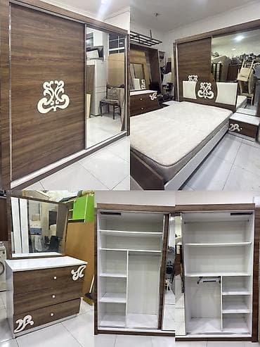 Aytən 🌺 Yataq dəsti – Komplekt: sürgülü qapılı güzgülü dolab