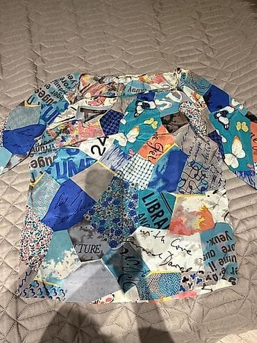 cins yupqa: Rəngarəng naxışlı qadın bluzası - Model: uzunqollu, rahat kəsim - — 1