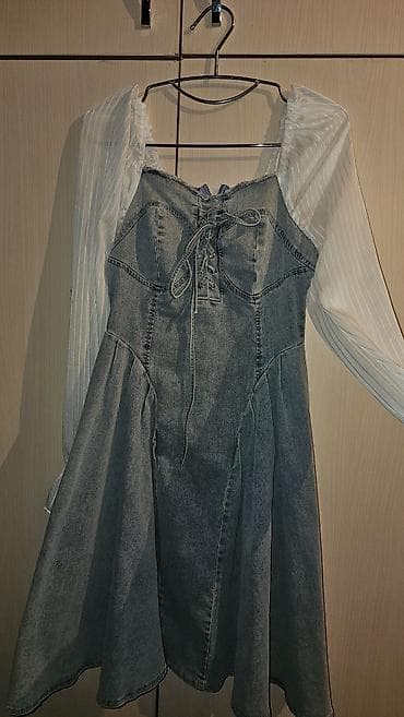 don: Denim paltar – şifon qol detalı ilə - Model: mini/midi uzunluqda — 1