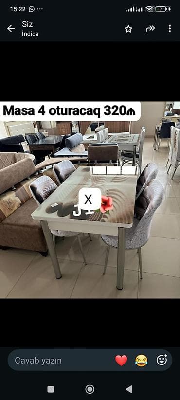 kohnə stul: 4 oturacaqlı masa dəsti. Müasir üslubda hazırlanmış masa, şüşə səthli — 1