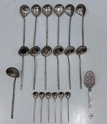 qədim samovar satisi: Qaşıq dəsti sovet istehsalı gümüşü rəngli dekorativ qaşıq dəsti, sovet — 3