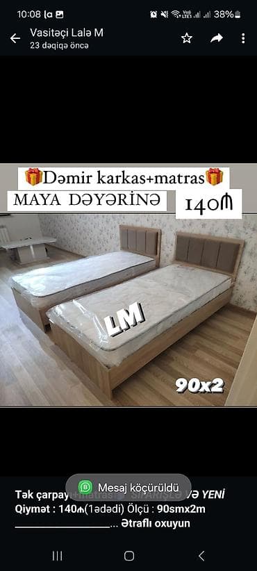 tek krafat: *Tək çarpayı+matras🎁* _*SİFARİŞLƏ VƏ YENİ*_ *Qiymət : 140₼*(1ədədi) — 1