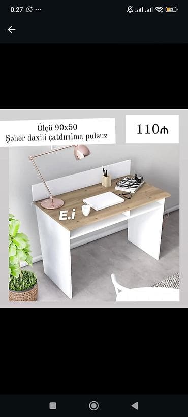 stol ev ucun: Düz masa, Stulsuz, Polkalı, Siyirməsiz, Sadə laminat — 1