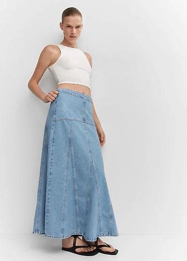 düyməli cins ətəklər: MANGO Xs (xxs) YENI Denim uzun ətək - Model: A-kəsimli, maxi — 4