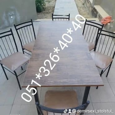 stol və stul dəstləri: Yeni, Dördbucaq masa, 6 stul, Açılmayan, Stullar ilə, Metal, Azərbaycan — 14