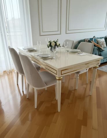 taxta stular: Qonaq otağı üçün, İşlənmiş, Açılan, Kvadrat masa, 6 stul — 1