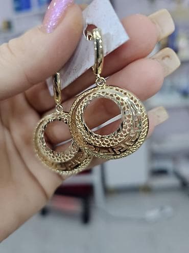 saç bandı: Qızılı rəngdə dekorativ sırğalar - Forma: asma, dairəvi (mərkəzi — 3