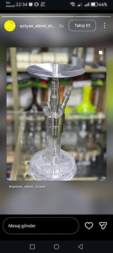 Qəlyan – metal gövdəli, şüşə kolbalı tam dəst - Material: paslanmayan