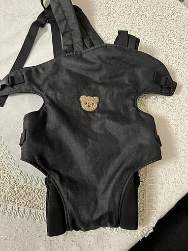 ana qucaği: Uşaq daşıyıcı sling (kəmərli ön daşıyıcı) - Rəng: qara, ortasında ayı — 2