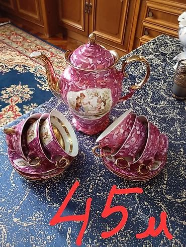 Çay dəsti, rəng - Bənövşəyi, Farfor, 6 nəfərlik