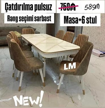 Möhtəşəm masa dəsti Yüksək keyfiyyətlə Qiymət: Masa + 6 stul — 589 ₼