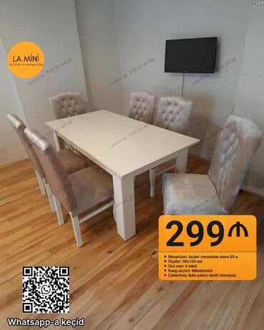 Açılan, Dördbucaq masa, 6 stul