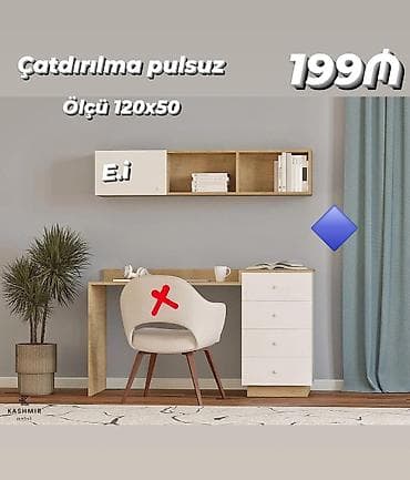 taxta bocqa: Masa və divar rəfi dəsti - Ölçü: 120x50 - Rəng: ağ və açıq ağac — 1