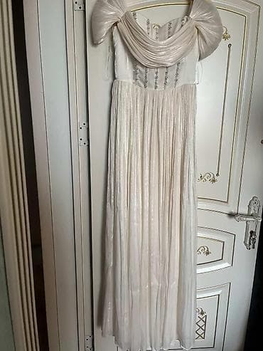 Zərif ziyafət donu – ağımtıl “ivory” rəngdə, yüngül parıltılı şifon — 3