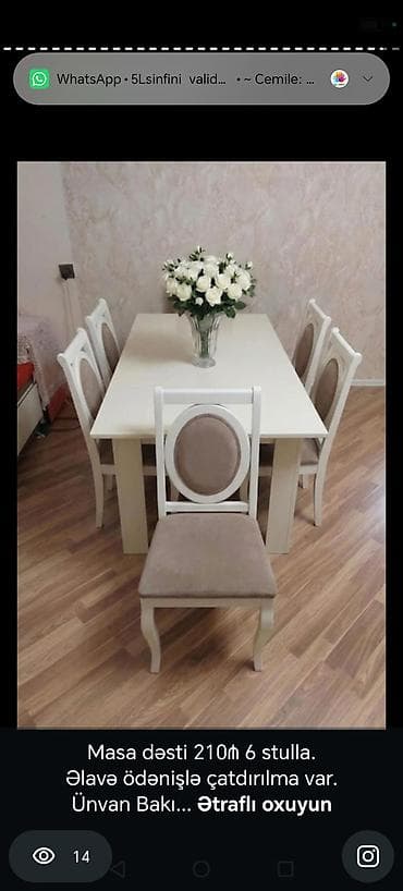 stul modelleri: Mətbəx üçün, Açılmayan, Dördbucaq masa, 6 stul — 1