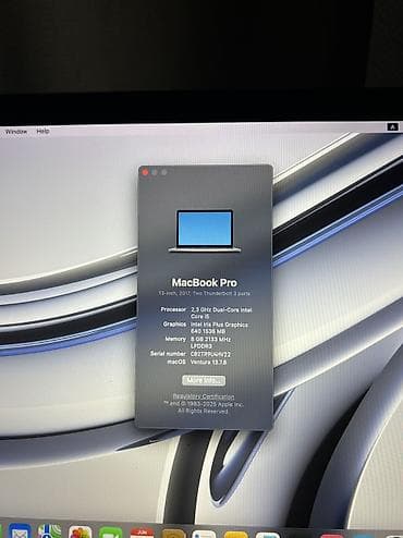 adapt: MacBook Pro 2017 A1708 8GB RAM, 256GB SSD. Batareya 647 cycle — 1