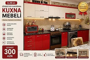kuxna dolabı: Zövqlü və funksional KUXNA MEBELİ – 3.20 m Xüsusiyyətlər: - Komplektə — 1