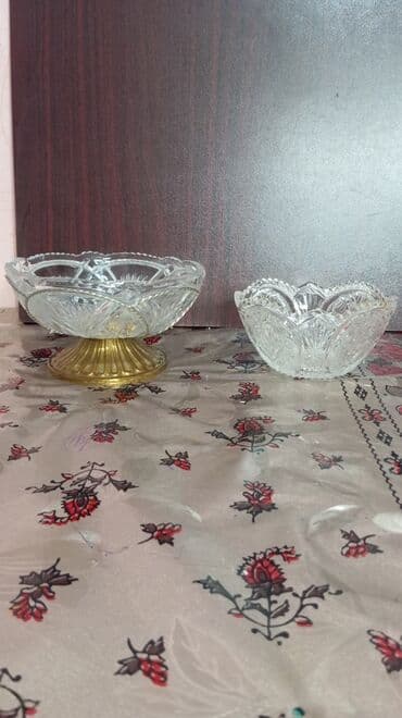 usaq ucun konfet qablari: Kəsma naxışlı şüşə qab dəsti - 2 ədəd dərin şirniyyat/meyvə qabı – — 7