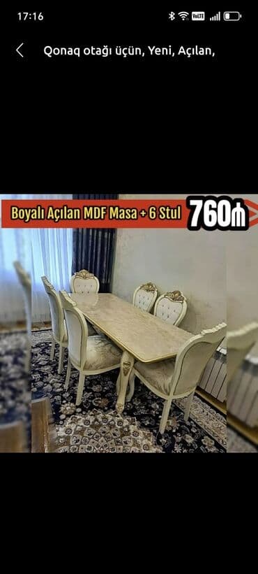 uşaq stol stul: Qonaq otağı üçün, Yeni, Açılmayan, Dördbucaq masa, 6 stul — 6
