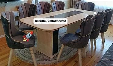 Qonaq otağı üçün, Yeni, Açılmayan, Dördbucaq masa, 6 stul
