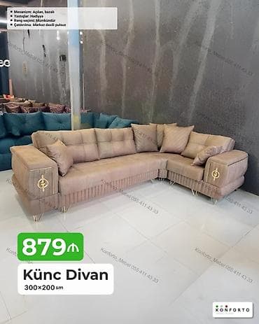 Künc divan – 300×200 sm - Mexanizm: Açılan, bazalı - Yastıqlar — 1