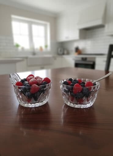 quzu keks qabi: Kəsimli şüşədən hazırlanmış 2 ədəd kiçik qab dəsti. - Material — 1