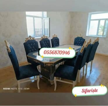 ders masaları: Qonaq otağı üçün, Yeni, Açılmayan, Dördbucaq masa, 6 stul — 8