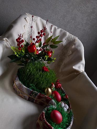 Şəkillər, tablolar: Novruz üçün əl işi dekorativ səməni kompozisiyası - Milli naxışlı — 3