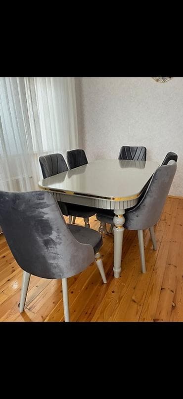 Qonaq otağı üçün, Yeni, Açılan, Dördbucaq masa, 6 stul — 1