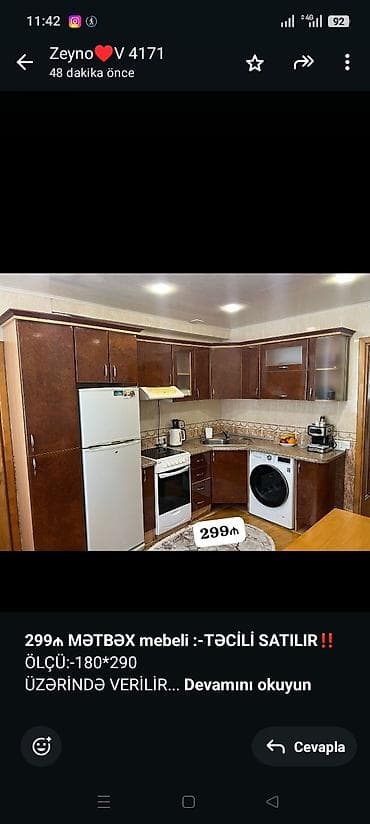 *299₼ MƏTBƏX mebeli :-TƏCİLİ SATILIR*‼️ ÖLÇÜ:-180*290 ÜZƏRİNDƏ — 1