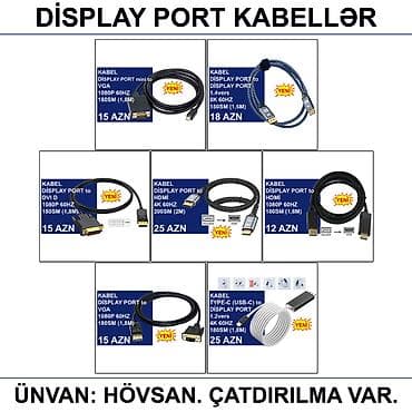 yeni modem: HDMİ DVİ VGA Display Port Type-C USB Kabellər 📍Ünvan: Bakı şəh — 7