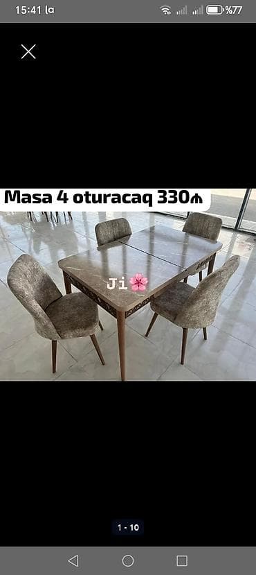 duz qabi: Mətbəx üçün, Yeni, Açılmayan, Dördbucaq masa, 4 stul — 1
