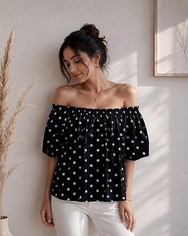 https smart ady az: Qara-ağ “polka dot” naxışlı qadın bluzası - Model: elastik büzgülü — 1